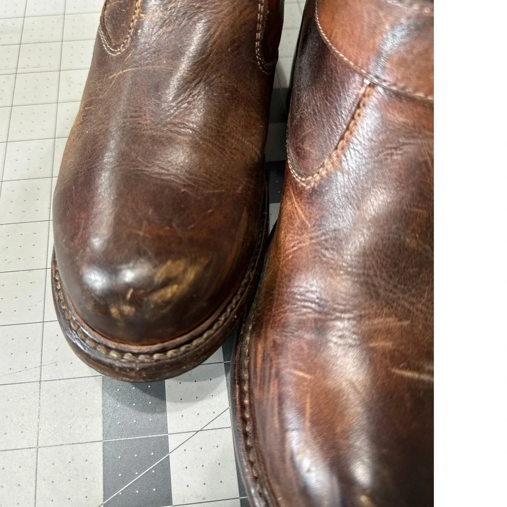 Bed Stu SZ 8 Manchester Tall Boots Brown Leather Distressed Double‎ Zip Buckle